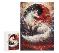 300 PCS Puzzle Per Adulti White Kitsune Fox Yin Yang Puzzle Per Adolescenti Difficile Difficile Ogni Pezzo È Unico - Gioco Divertente E Stimolante Per Tutta La Famiglia 300 PCS