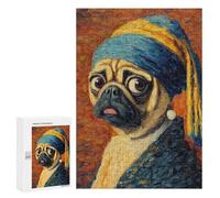 300 PCS Puzzle Pug with Pearl Earring Painting Puzzle Per Adolescenti Migliora La Memoria Difficile E Stimolante Rompicapo Giochi Per Famiglie 300 PCS