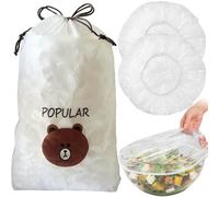 300 Pellicola trasparente con elastico, Cappucci elastici per alimenti, Sacchetti riutilizzabili in plastica, Sacchetti per lievitazione pasta, Cuffia da doccia (L-bianca)