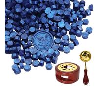300 Perle di Cera per Sigilli,Timbro per Ceralacca con Scaldacera & Cucchiaio per Fusione - Kit Sigillante Ottagonale per Lettere,Buste,Inviti Matrimonio,Biglietti,Regali e Bottiglie di Vino (Blu)