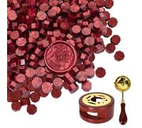 300 Perle di Cera per Sigilli,Timbro per Ceralacca con Scaldacera & Cucchiaio per Fusione - Kit Sigillante Ottagonale per Lettere,Buste,Inviti Matrimonio,Biglietti,Regali e Bottiglie di Vino (Rosso)