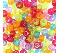 300 Perline Colorate per Bambini 9mm Rotondo Piccolo, Pony Beads per Gioielli Fai Da Te, Collane e Braccialetti, Bigiotteria in Plastica