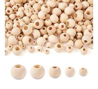300 perline di legno con foro grande, perline rotonde in legno naturale non finite, perline macramè, 10 mm, 12 mm, 15 mm, 18 mm, 20 mm, per la creazione di gioielli fai da te