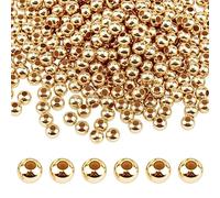 300 perline rotonde lisce da 3 mm 14 K, Oro Perline Rotonde Distanziatrici Metalliche,perline a sfera senza soluzione di continuità placcate per braccialetto collanaa