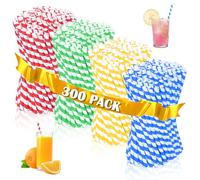 300 Pezzi Cannucce di Carta, Cannucce di Carta Inglese a Righe Rosse per Compleanno, Matrimonio, Natale, Feste, Feste di Celebrazione, 4 Colori