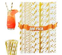 300 Pezzi Cannucce di Carta, Cannucce di Carta Inglese a Righe Rosse per Compleanno, Matrimonio, Natale, Feste, Feste di Celebrazione (oro)