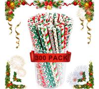 300 Pezzi Cannucce di Carta Natalizie, Cannucce di Carta, Cannucce di Carta Inglese a Righe Rosse per Compleanno, Matrimonio, Natale, Feste, Feste di Celebrazione (Natale)