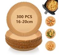 300 Pezzi Carta Forno per Friggitrice ad Aria, 16-20 cm Carta Pergamena Rotondo Food-Grade BPA Free, Antiaderente Carta per Friggitrice ad Aria Facile da Pulire per 3-4.5L Friggitrice ad Aria