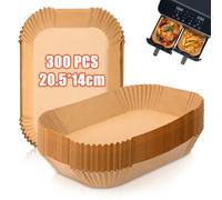 300 Pezzi Carta Forno Rettangolare per Friggitrice ad Aria Doppio Cestello, 20,5x14cm Teglia Air Fryer Accessori Compatibile con Ninja Dual Zone Double Stack e Altri Doppio Zona Airfryer