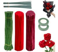 300 Pezzi Fili di Ciniglia, Scovolini Colorati per Lavoretti, Bastoncini Decorativi in Ciniglia, Scovolini in Ciniglia Steli, Scovolini per Rosa rossa (3 colori)