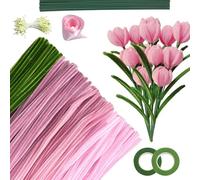300 Pezzi Pipe Cleaners, Set per la Pulizia dei Tubi Tulip, Include Filo Metallico per Fiori, Nastri e Carta Decorazioni Festive e attività con i Bambini (Rose)