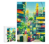 300 pezzi puzzle per adolescenti Vibrant Cityscape con Palm Trees Puzzle per adulti: analisi dei giochi di famiglia e sfida logica di apprendimento, 300 pezzi