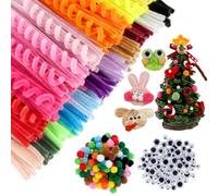 300 Pezzi Scovolini Colorati per Lavoretti, Scovolini Ciniglia in 20 Colori con 160 Occhietti Autoadesivi e 160 Palline di Peluche, Pipe Cleaners for Art da 30cm per DIY Progetti Creativi