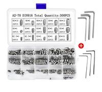 300 Pezzi Viti Senza Testa M3 M4 M5 M6 M8 Vite Grani Filettati in Acciaio INOX con Brugola Esagonale Assortimento Fissaggio Kit