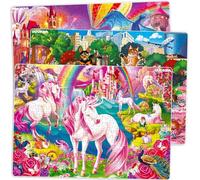 300 puzzle per bambini di età compresa tra 10 e 12 anni - Set di 3 puzzle da pavimento per 8 - 10 anni di QUOKKA - Giocattoli per imparare unicorno