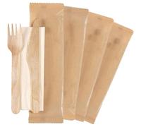 300 PZ Bis Posate in LEGNO forchetta + coltello imbustate con tovagliolo 1EO0