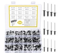 300 Pz Rivetti a Strappo, m3.2 m4 m4.8 Rivetti Ciechi in Acciaio al Carbonio, Rivetto Cieco a Testa, Rivetti Flangiati, Rivetti a Vite, Rivetti Ciechi a Flangia con Mandrino per Metallo Legno Plastica