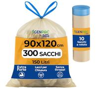 300 Sacchi Spazzatura Grandi Trasparenti 90x120 cm, Extra Resistenti da 150 Litri, Con comode maniglie di chiusura e Fondo Antigoccia, 100% Riciclabili, Made in Italy, Raccolta Differenziata