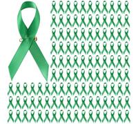 300 spille con nastro di raso verde per la consapevolezza del cancro, della salute mentale e delle questioni ambientali, Misura unica, Poliestere