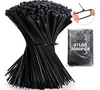 3000 fascette per cavi con cerniera nera in nylon sfuso, fascette autobloccanti, lunghe e resistenti, per casa, ufficio, giardino, recinzione, officina, uso interno ed esterno (20,3 cm (12,2 kg)