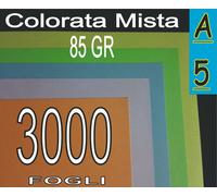 1000 FOGLI CARTA COLORATA MISTA 5 COLORI X STAMPANTE LASER E INKJET A5