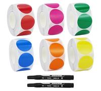 3000 pezzi adesivi colorati, etichette adesive rotonde, etichette adesive colorate, 25 mm, multicolore, con 2 pennarelli, per negozi, uffici, magazzini, scuole, case private