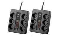 3000W 6 prese CA Ciabatta 6 stazione di ricarica USB Cavo di prolunga 2M PD 20W QC3.0 Porta USB Caricatore multipresa Presa di corrente(Black PD20W 2PCS)