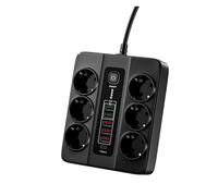 3000W 6 prese CA Ciabatta 6 stazione di ricarica USB Cavo di prolunga 2M PD 20W QC3.0 Porta USB Caricatore multipresa Presa di corrente(Black 5V-2.4A 1PCS)