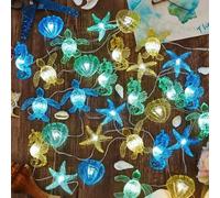 300cm Luci a stringa a tema marino, luci notturne a forma di creature marine, decorazione da spiaggia, decorazione tartaruga e cavalluccio marino, luci a batteria a forma di cavalluccio marino, conchi