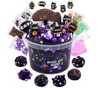 300ml Black Cat Slime with Clay, Dark Purple Clear Slime Kit para niñas y niños con 9 paquetes Slime Add-Ins, Slime for Kids Party Favors, Slime Toys cumpleaños Halloween Navidad regalos de Pascua