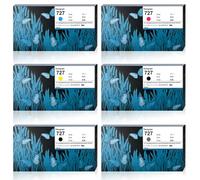 300ML Cartucce d'inchiostro per hp 727 Cartucce C1Q12A F9J76A F9J79A F9J77A F9J78A F9J80A con HP DesignJet T1530 T2500 T920 T930 T1500 (6-Pack MBK，PBK,C,M,Y,GY)