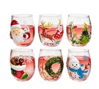 300ml Christmas Glasses - 6PCS Stemless 3D Embossed Christmas Glass Cups | Anti-tip Christmas Drinking Glasses, Santa Snowman Drinkware Set For Wine, Cocktails, Juice, Dining And Parties
