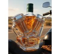 300ML Decanter Whisky Scultura Statua - Decanter Per Whisky In Vetro Originale, Scultura Di Bottiglia Di Vino V-Twin Incisa In 3D, Statua Di Bottiglia Di Vino E Whisky In Vetro(C)