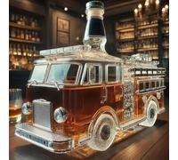 300ML Decanter Whisky Scultura Statua - Statuette In Vetro Intagliate A Mano Per Decanter Di Whisky, Sculture 3D Di Bottiglie Di Whisky E Vino A Forma Di Camion Dei Pompieri(B)
