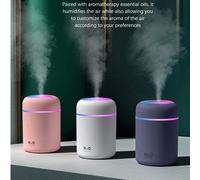 300ml Mini Umidificatore Colorato, Alimentato USB, 3 Opzioni di Colore, Nebbia Fredda e Luce d'Atmosfera, 5 Essenze di Oli Essenziali, Adatto per Auto, Camera da Letto, Soggiorno, Scrivania da Ufficio