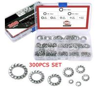 300pc Rondella 300x 300 Set Kit Blocco Assortimento Argento 300pcs 304 Acciaio