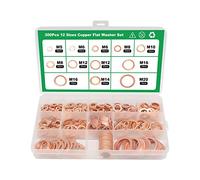 300pcs Rondella Piatta di Rame, Kit Anelli per Tappi di Pozzo Acqua Carburante e Raccordi con 12 Dimensioni, Bloccaggio M5 M6 M8 M10 M12 M14 M16 M20 (300)