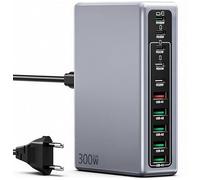 300W Caricatore USB C Multiplo, Stazione di Ricarica GaN 10 Porte USBC, Alimentatore portatile 100W e 45W per MacBook Pro/Air, Lenovo, HP, Caricatore Tavolo Multipresa USB per iPhone, Samsung, Pixel