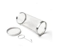 304 Acciaio inox Cylinder BBQ Basket | Rolling Charcoal Cage for Even Grilling | Rete rotonda portatile per campeggio, giardino e barbecue all'aperto (Small)