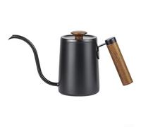 304 Annaffiatoio per caffè con beccuccio lungo per una infusione precisa, bollitore con filtro manuale da 600 ml con manico ergonomico in legno, termometro per il controllo della temperatura (nero)