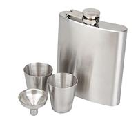 304 bottiglie di acciaio inossidabile, Fiaschetta da 7 oz in acciaio inossidabile argento 9,2x2x12 cm con imbuto e 2 tazze