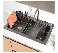 304 Lavandino da Cucina A Cascata in Acciaio Inossidabile Lavandino Digitale della Barra Dell'esposizione Multi-Funzione Manuale Nano Lavello RV Lavello con Rubinetto E Supporto del Coltello (Color :