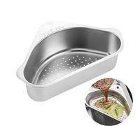 304 Lavello in acciaio inox - Scaffale triangolare per lavello - Cestello filtro per lavandino - Organizer multifunzione per rifiuti alimentari e lavaggio frutta o verdura (argento)
