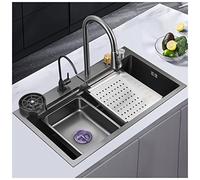 304 Multifunctal Cascata Lavandino TopUndermount Singolo Lavello Vasca con Rubinetto & Tazza Rondella Lavastoviglie 72x45x22cm Colore A