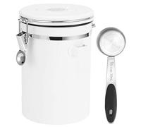 304 Stainless Steel Coffee Canister 1.8L | Airtight Container with One - Way Valve & Date Indicator | Coffee Bean Storage/Tea Canister/Dry Food Organizer (White sealed jar with spoon 1.8L)