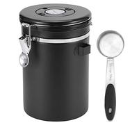 304 Stainless Steel Coffee Canister 1.8L | Airtight Container with One - Way Valve & Date Indicator | Coffee Bean Storage/Tea Canister/Dry Food Organizer (Black sealed jar with spoon 1.8L)