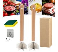 304 Stainless Steel Meat Chopper, 6-Blade Ground Beef Masher with Wooden Handle, 11" Multi-Use Tool for Hamburger, Potato Masher, Vegetable Puree, and More (2 pc)