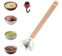 304 Stainless Steel Meat Chopper with Wooden Handle, 6-Blade Heavy Duty Ground Beef Masher with Hook up, Heat Resistant Metal Hamburger Smasher Tool for Meat, Potatoes & Avocado (1PC)