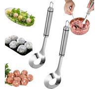 304 Stainless Steel Meatball Maker Spoon Set with Hole, Long Ergonomic Handle, Non-Stick Multi-Function Meatball Maker Kitchen Tools for Cooking Meat, Fish Veggie Balls，2pcwithout Auxiliary Spoon