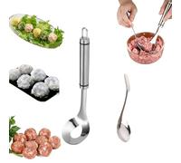 304 Stainless Steel Meatball Maker Spoon Set with Hole, Long Ergonomic Handle, Non-Stick Multi-Function Meatball Maker Kitchen Tools for Cooking Meat, Fish Veggie Balls，1pcwith Auxiliary Spoon